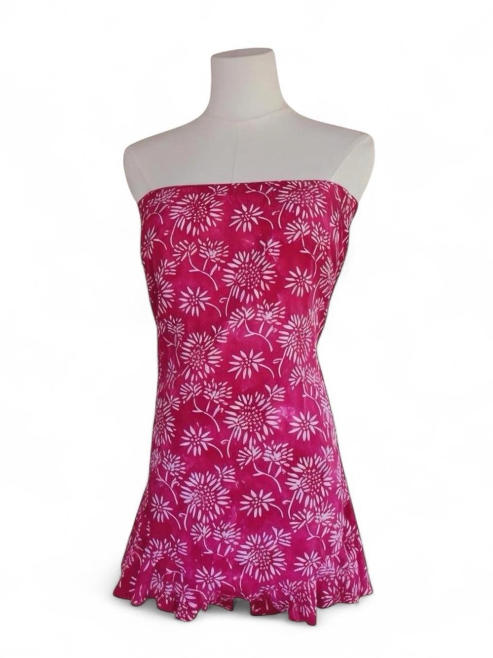 O’Jai Tropical Floral Ruffle Mini Skirt Pink Rayon Hawaiian Resort Small